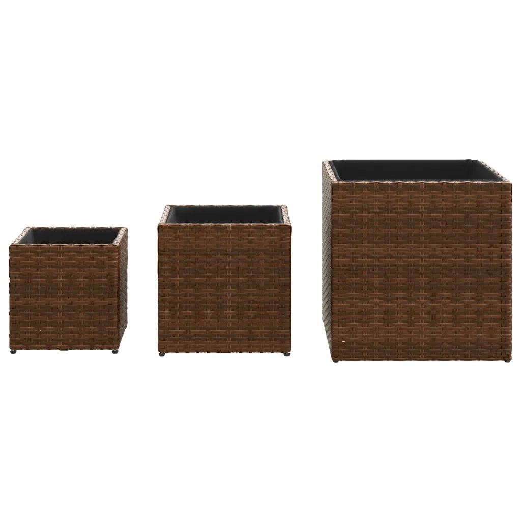 vidaXL Fioriere da Giardino 3 pz Marroni in Polyrattan