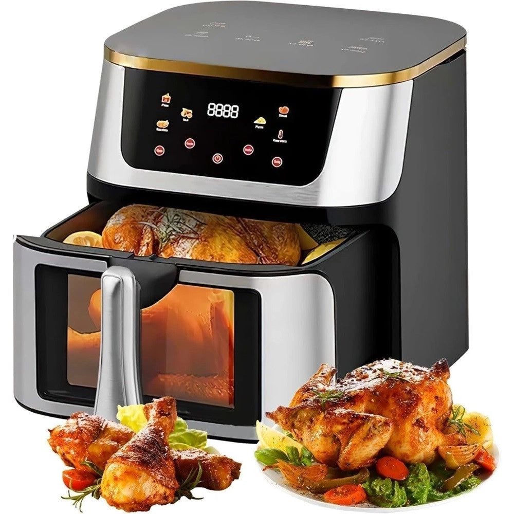 Trade Shop - Friggitrice Ad Aria 15lt Touch Led 8 Programmi Finestra Visibile Senza Olio + 50pz Carta -