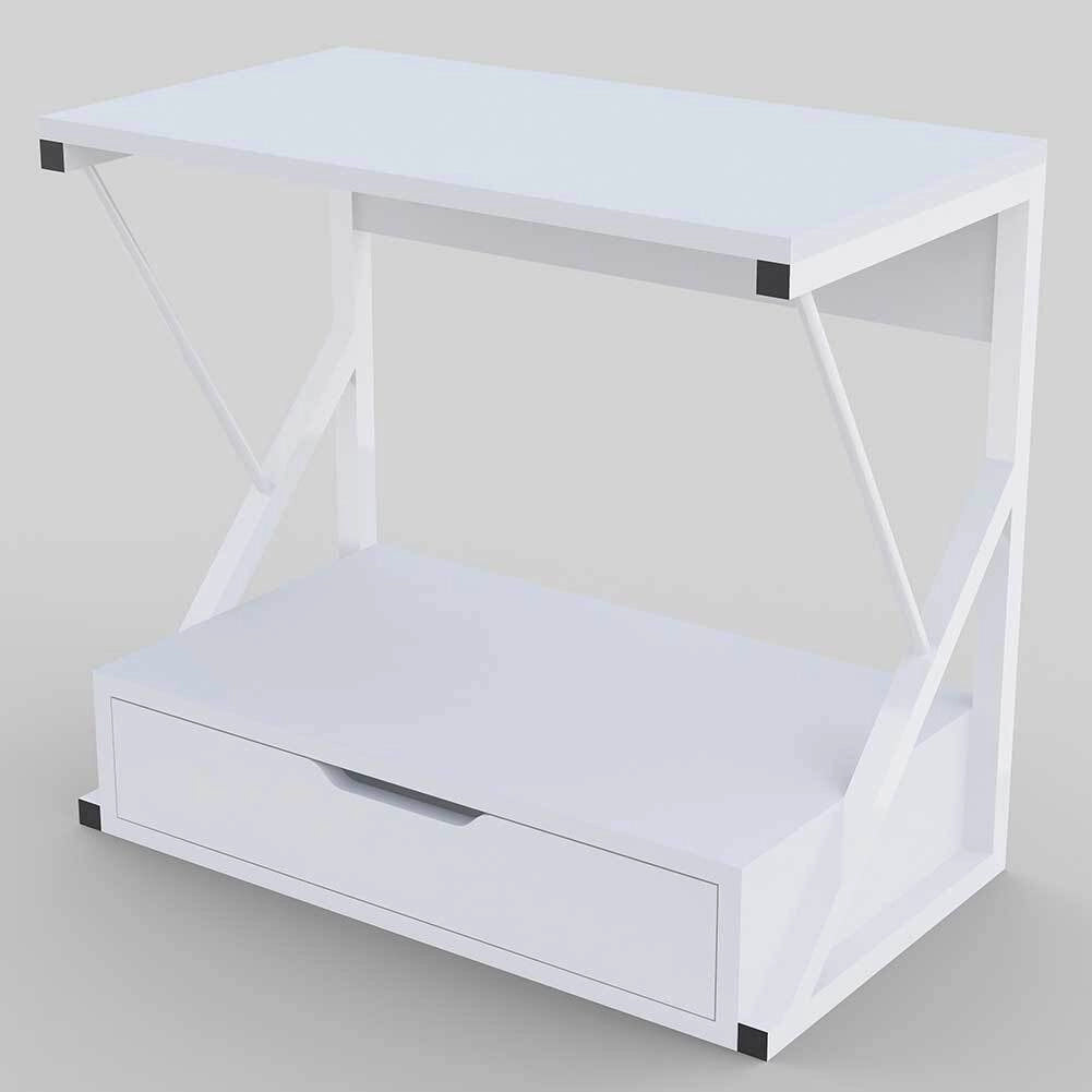 Scaffale Mensola Cucina Mobiletto Porta Microonde Cassetto Metallo Legno Bianco