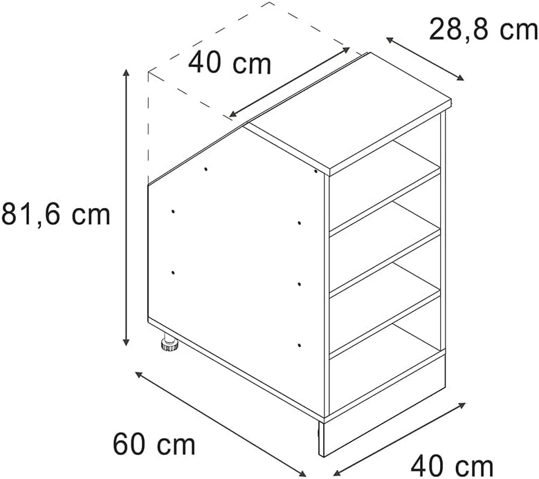 Armadio per tetto spiovente Rion, Quercia dorata, 40 x 81.8 cm con 4 scomparti, carcassa 60 cm profondità, adatto per il salvaspazio sotto tetti spioventi