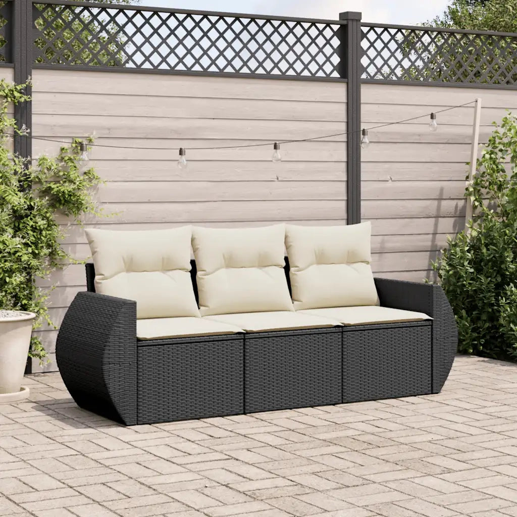 Set Divani da Giardino 3 pz | Set Salotto da Giardino con Cuscini in Polyrattan Nero