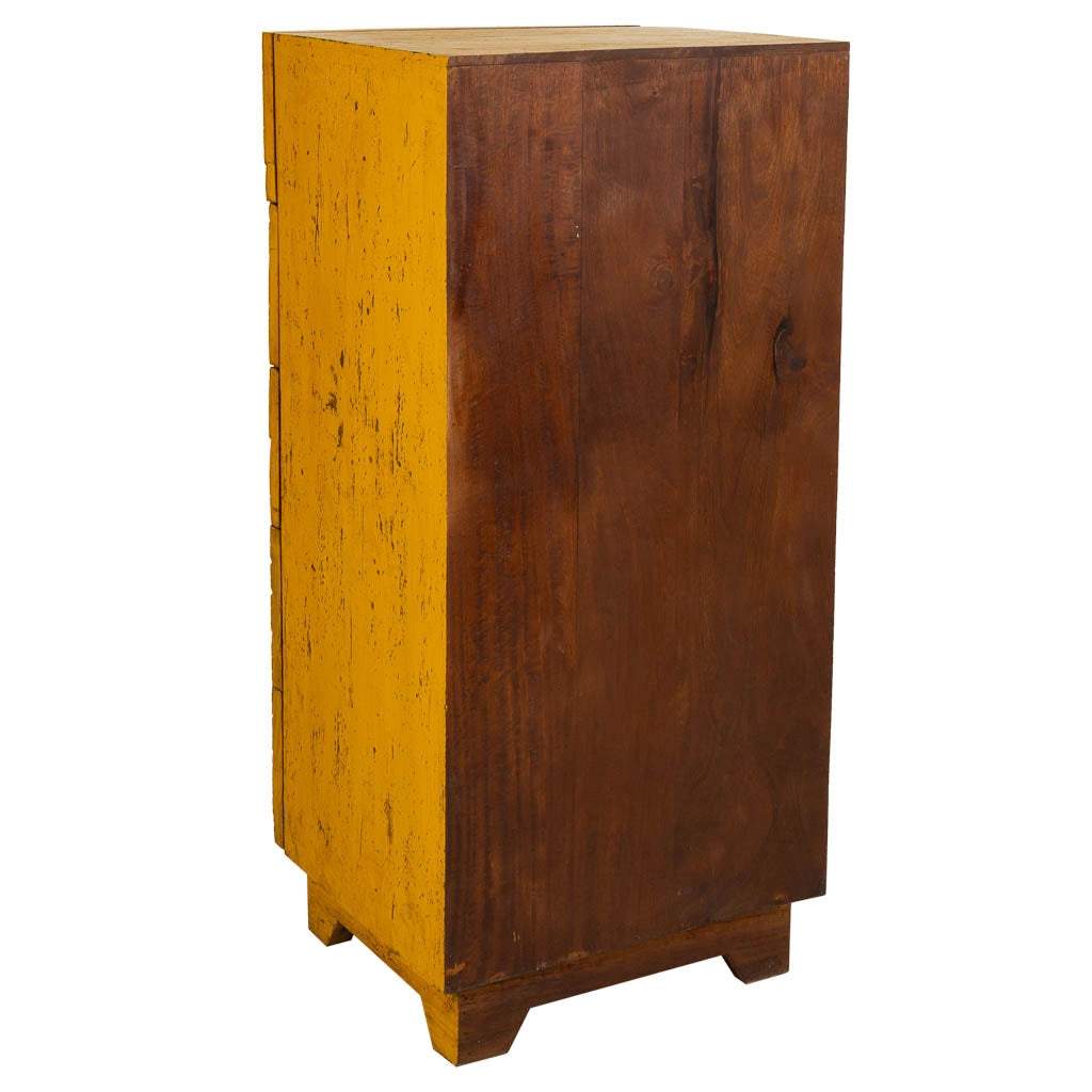 Cassettiera in legno fatta a mano gialla 45x40x100h