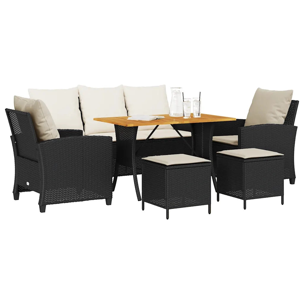 Set Divano da Giardino 6 pz con Cuscini Nero in Polyrattan 3324586