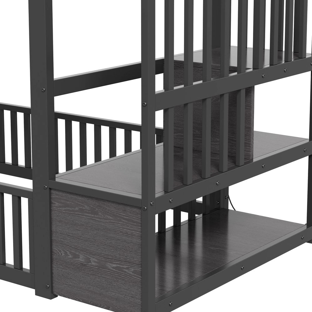 Letto a Castello con Vano Contenitore e LED ¨C Xylo ¨C Nero 90x200