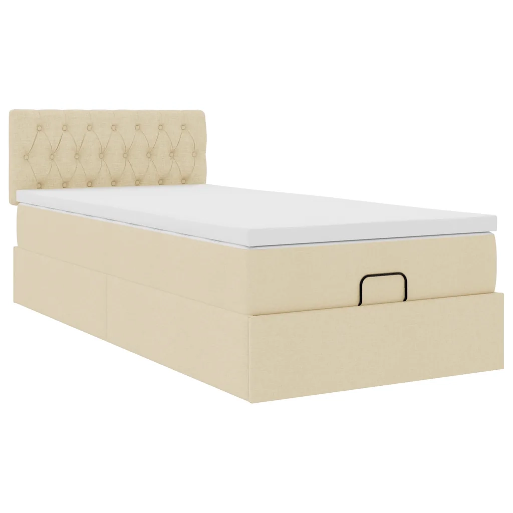 Struttura Letto Pouf con Materasso Crema 90x190 cm in Tessuto 3311509