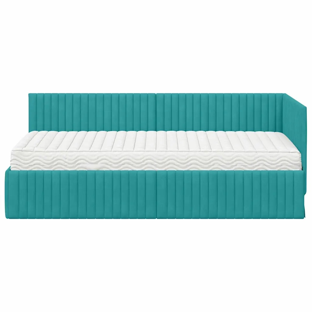 Struttura Letto Angolare con Materasso 2 pcs Turchese Velluto