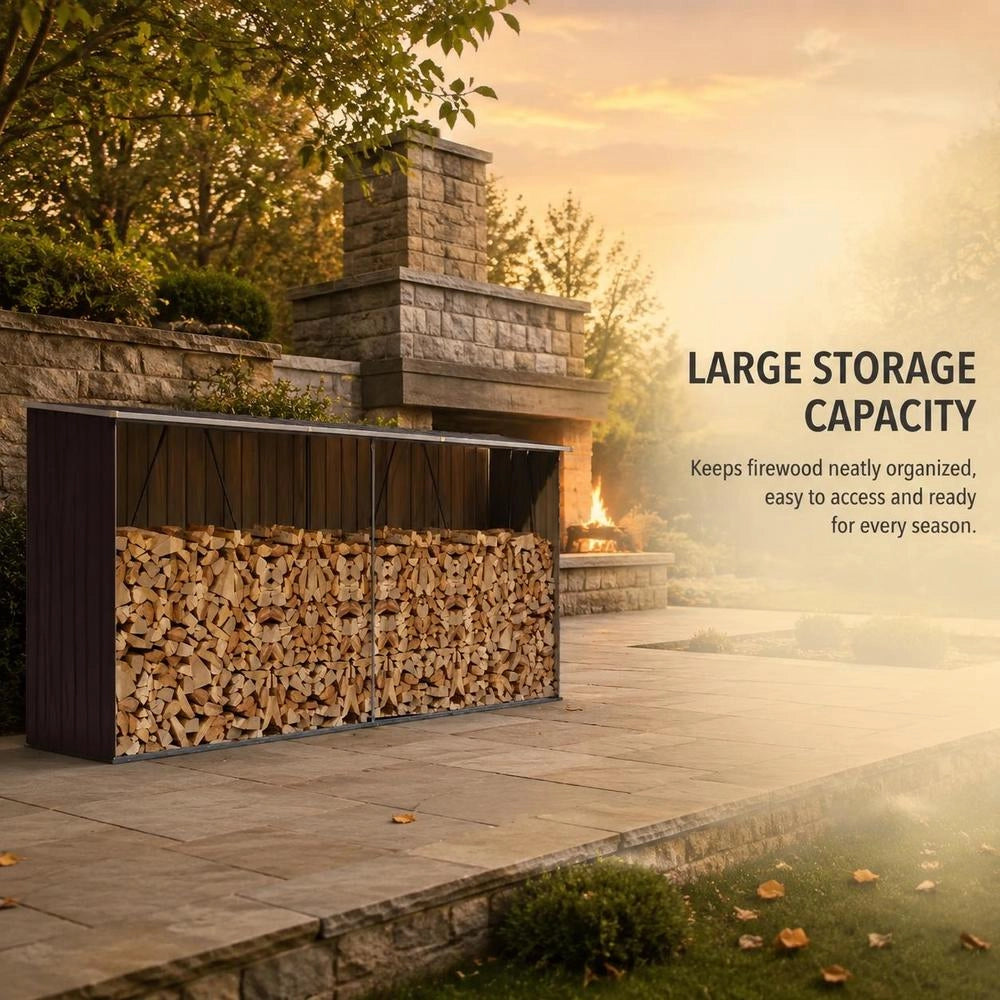 Firewood Storage Unit, Galvanized Steel, 330x84x152 Cm, Brown