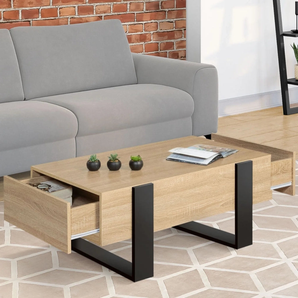 IDMarket - Tavolino PHOENIX con cassetti 100 cm in legno nero