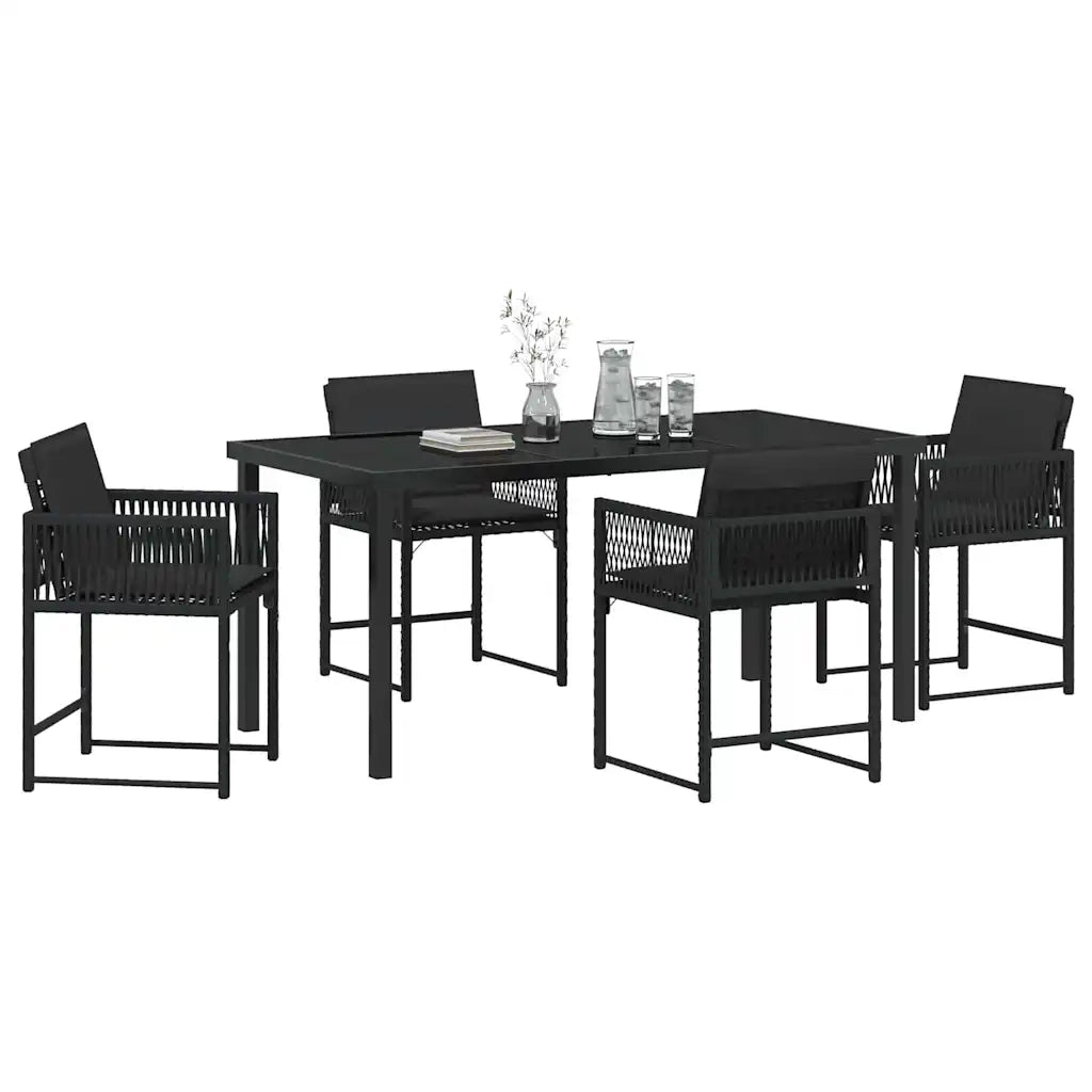 Set da Pranzo per Giardino 5 pz | Set Salotto da Giardino Nero polyrattan
