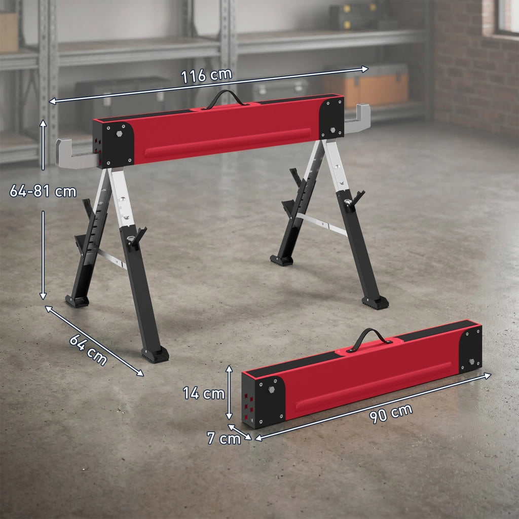 Cavalletto da lavoro pieghevole ¨C Zephmum ¨C 7 regolazioni altezza 64-81 cm metallo rosso