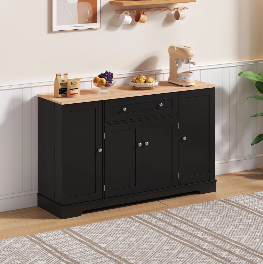 Credenza da cucina moderna 138 cm con cassetto; ante e ripiani interni; nero in MDF