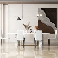 Set da 6 Sedie da Pranzo Moderne Rivestite in Lino Sintetico con Schienale Alto e Gambe in Metallo 41x50x97 cm Bianco