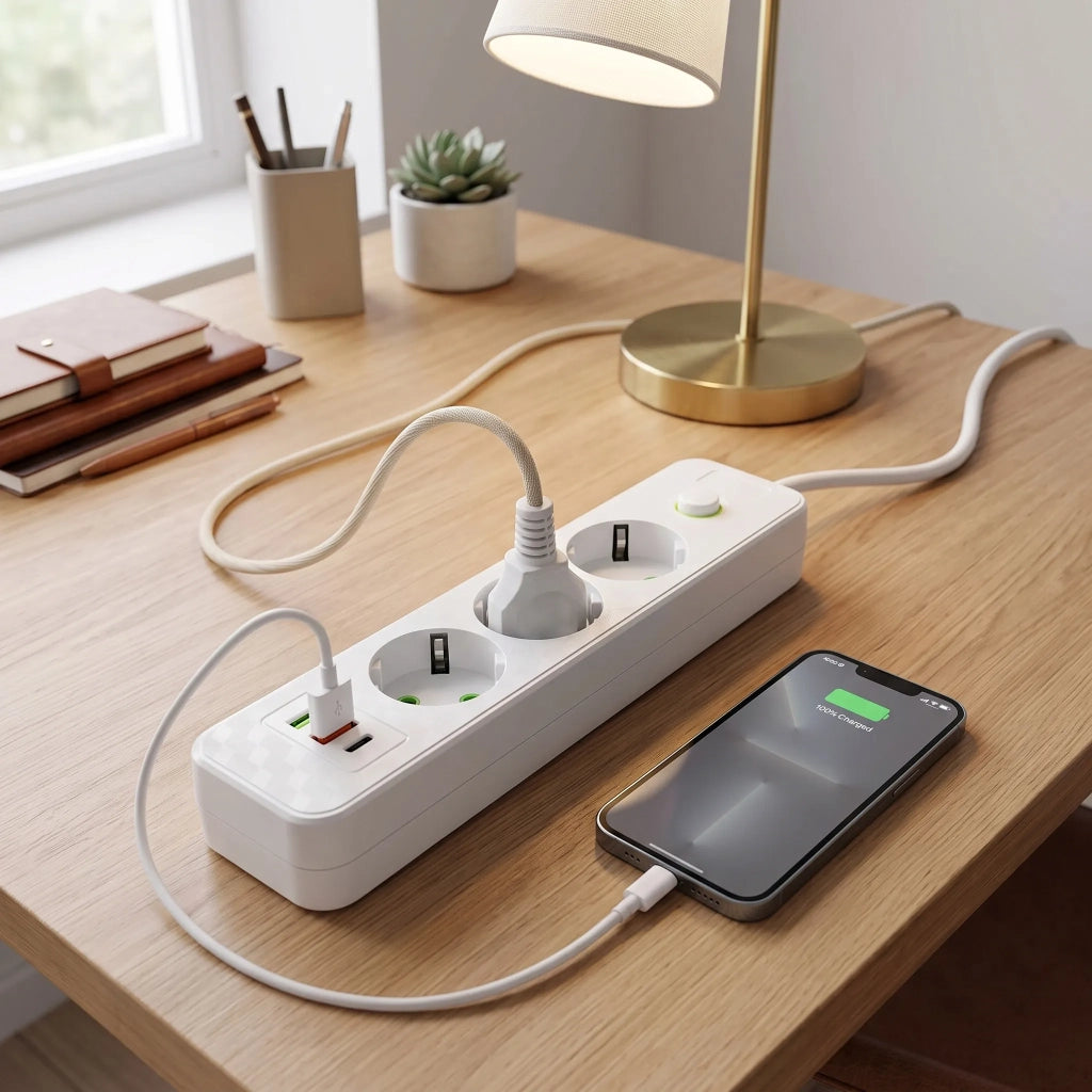 Multipresa Con Prolunga, 3 Prese + 2 Porte Usb-a + Usb-c Jnh020-3a White