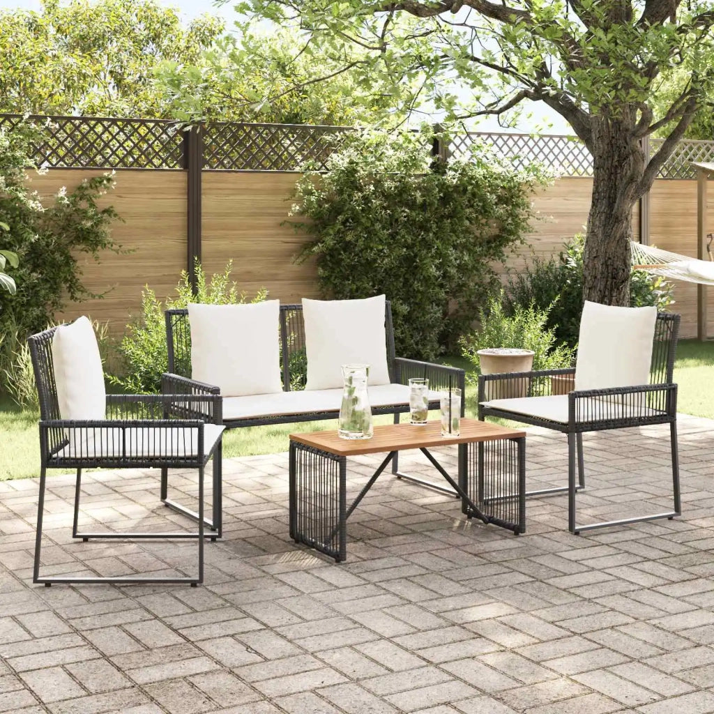 Set di Mobili da Esterno 4 pcs Nero e Bianco Crema polyrattan