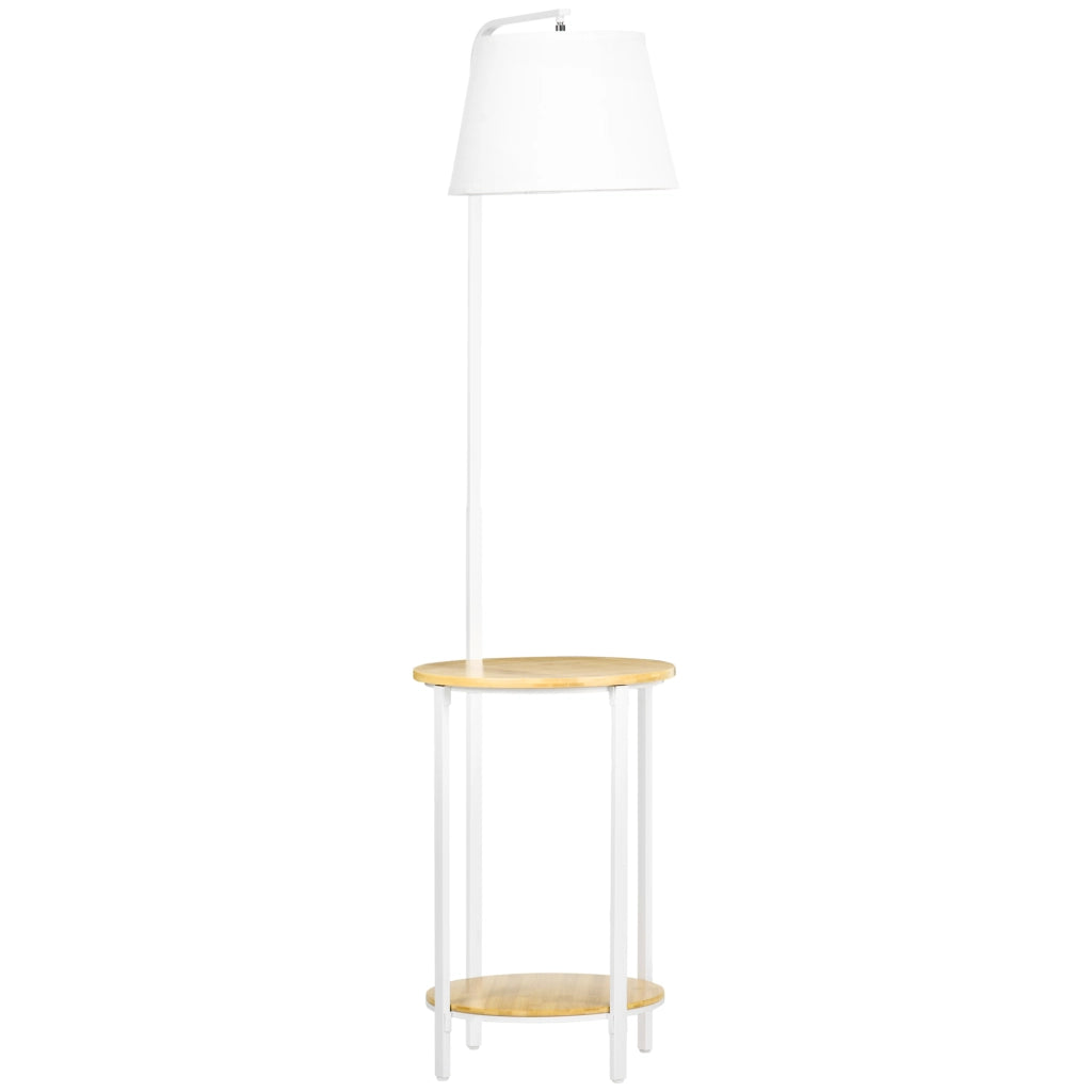 Lampada da terra con 2 ripiani, paralume in tessuto, struttura in acciaio, bianca, 162 cm
