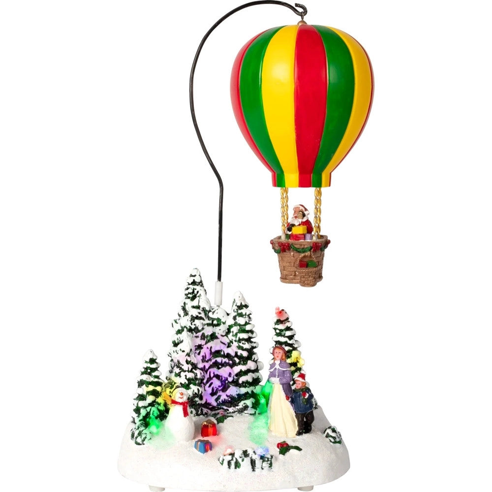 Trade Shop - Decorazione Paesaggio Natalizio La Mongolfiera Di Babbo Natale Luci Led Suoni Movimento -