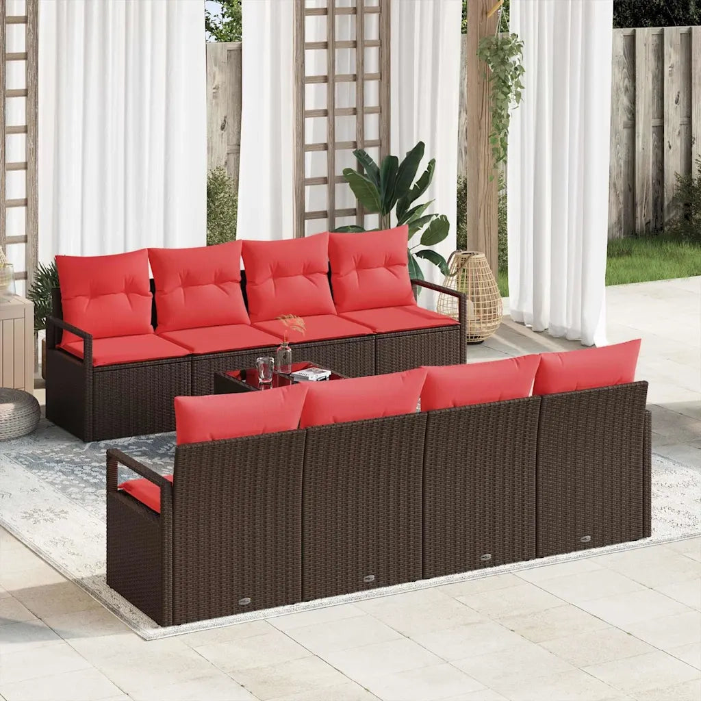 Set di divani con cuscino 7 pcs Marrone e Rosso polyrattan