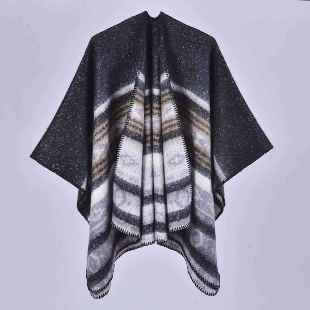 Nuovo cappotto-scialle vintage da donna in cashmere con spacchi, spesso e caldo.