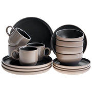 Servizio da tavola 16 pezzi in gres beige e blu elegante per cucina e sala da pranzo con finitura smaltata colorata per 4 persone