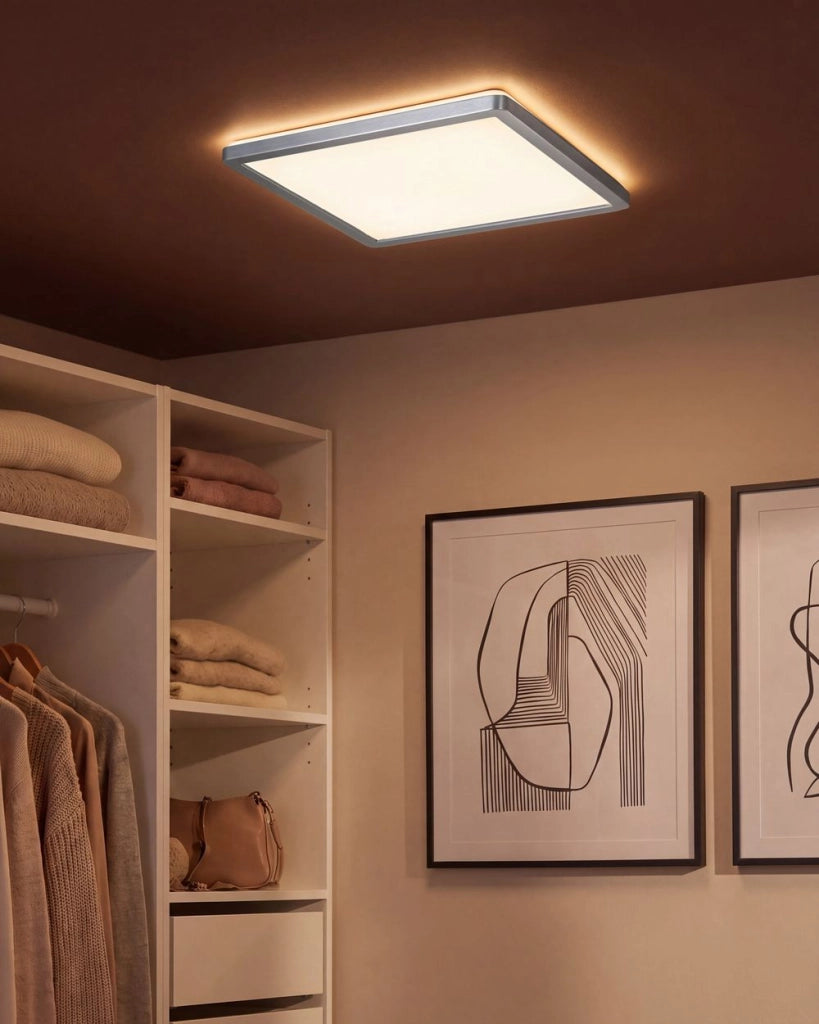 Plafoniera LED Argento in Materiale Sintetico Quadrata 42 cm Pannello Luminoso LED a Filo Soffitto con Telecomando