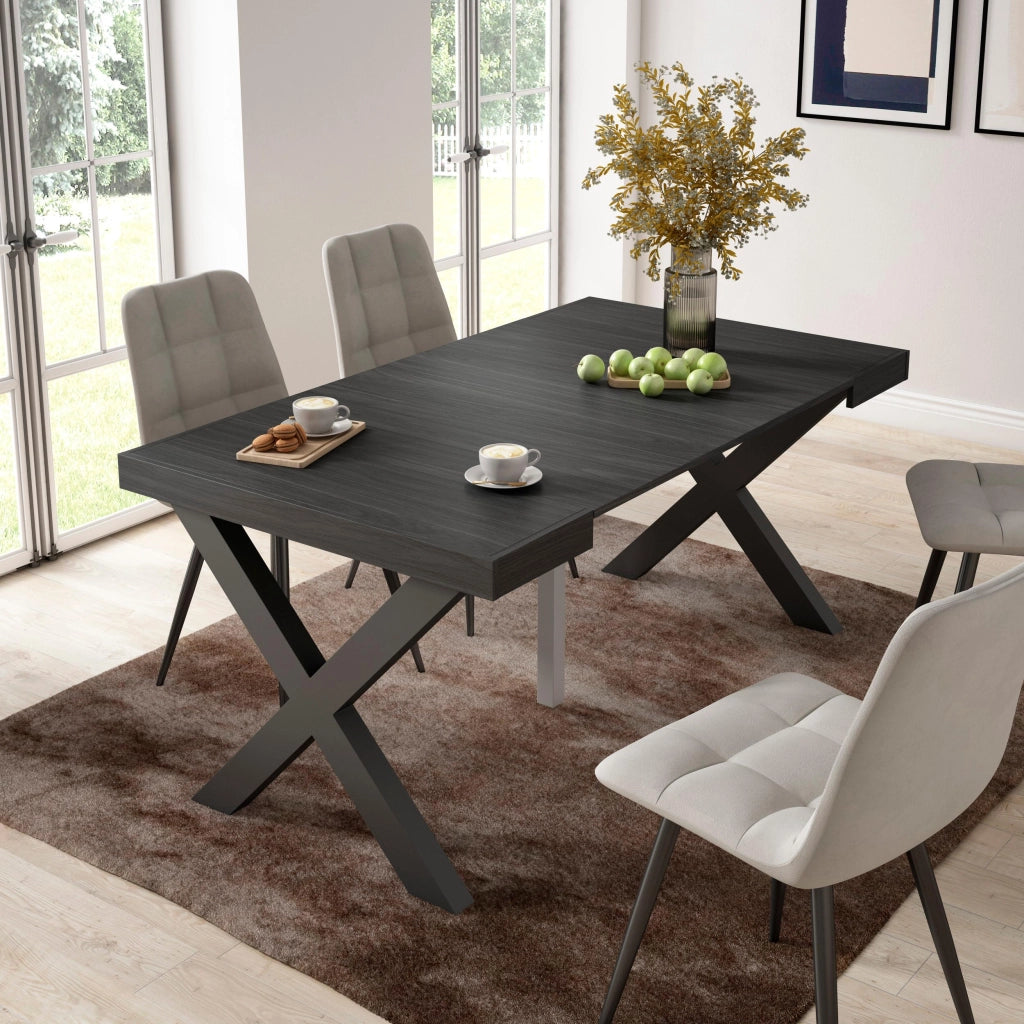 Consolle allungabile, 58 fino 160x90x73cm, Per 8 persone, Gambe in legno, Nero RF2751