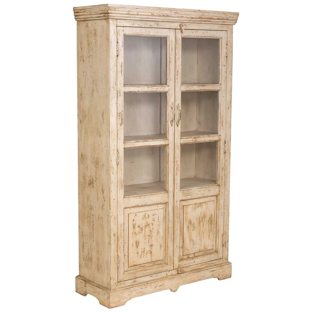 Vetrina in legno beige fatta a mano 105x40x180h cm
