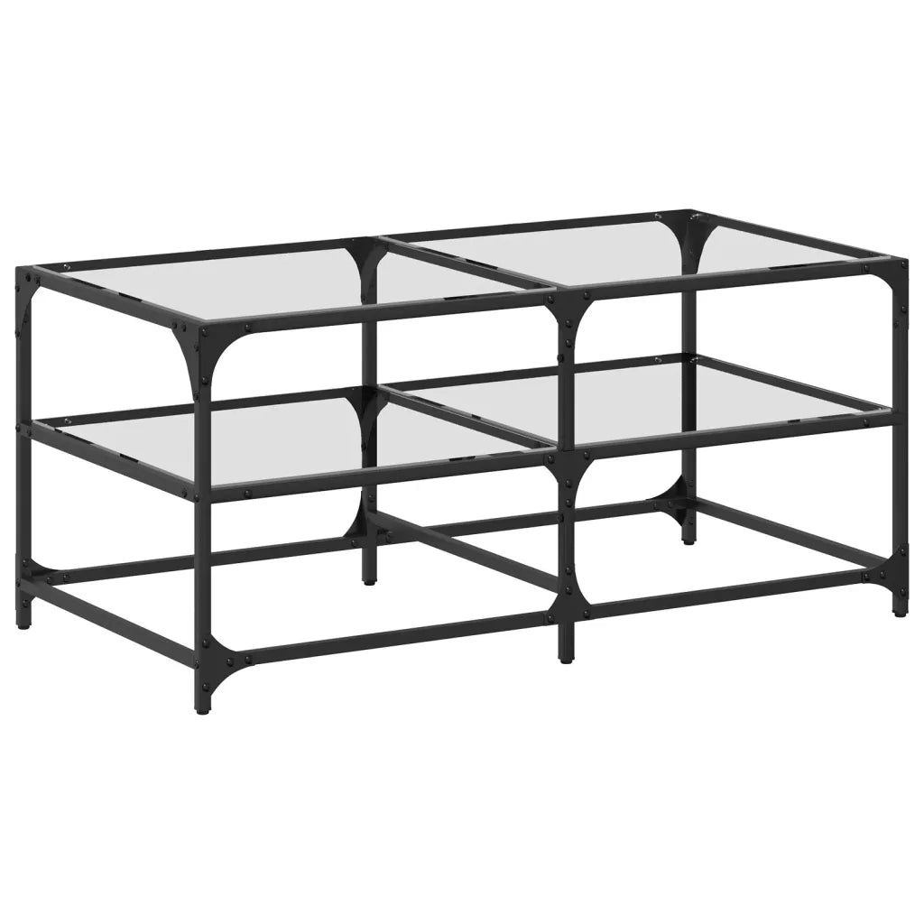 2 pz Tavolini da salotto | Tavolino da caff¨¨ | Tavolino da Soggiorno con Piano Vetro Trasparente 98,5x50x45 cm Acciaio