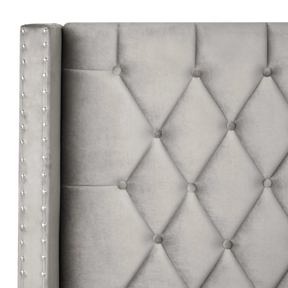 Letto contenitore velluto grigio chiaro e argento 180 x 200 cm glamour elegante