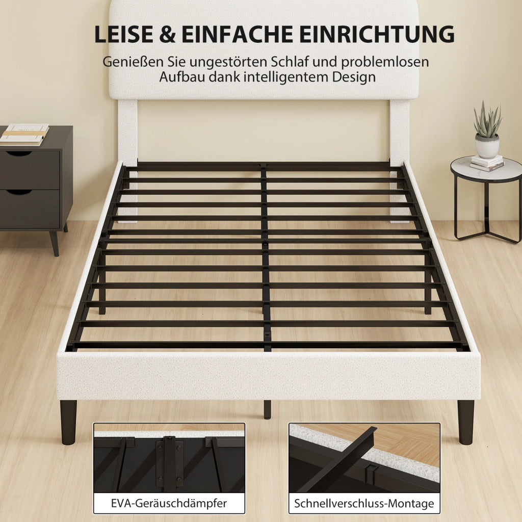 Letto imbottito 140x200 con testiera regolabile in pile teddy ¨C zephmum ¨C bianco