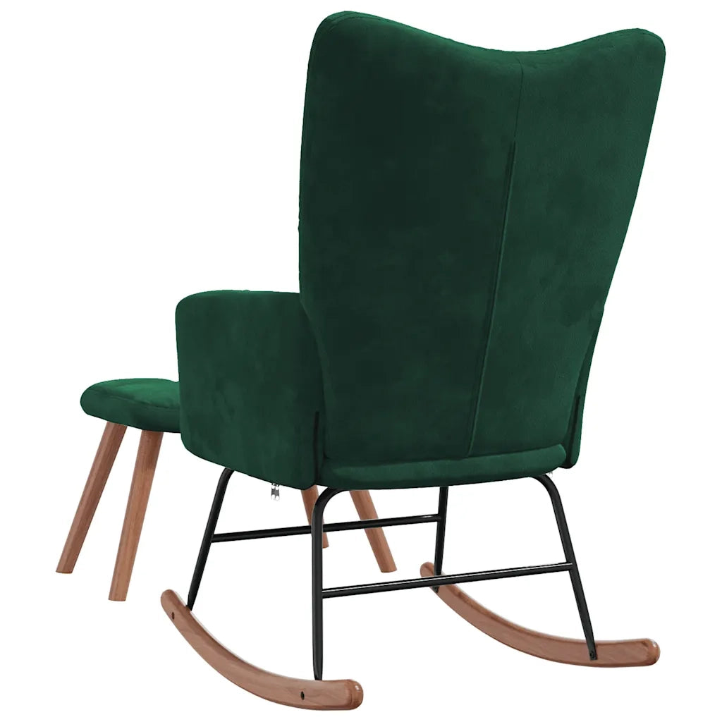 Poltrona a Dondolo | Sedia Relax con Poggiapiedi Verde Scuro in Velluto