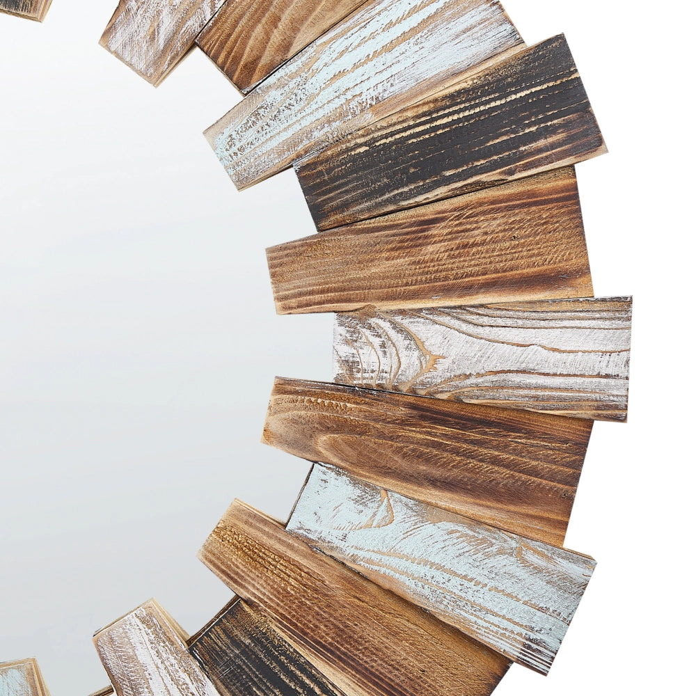 Specchio  parete  legno chiaro MDF impiallacciato 66 cm Rotondo Decorativo Fatto  mano Stile rustico