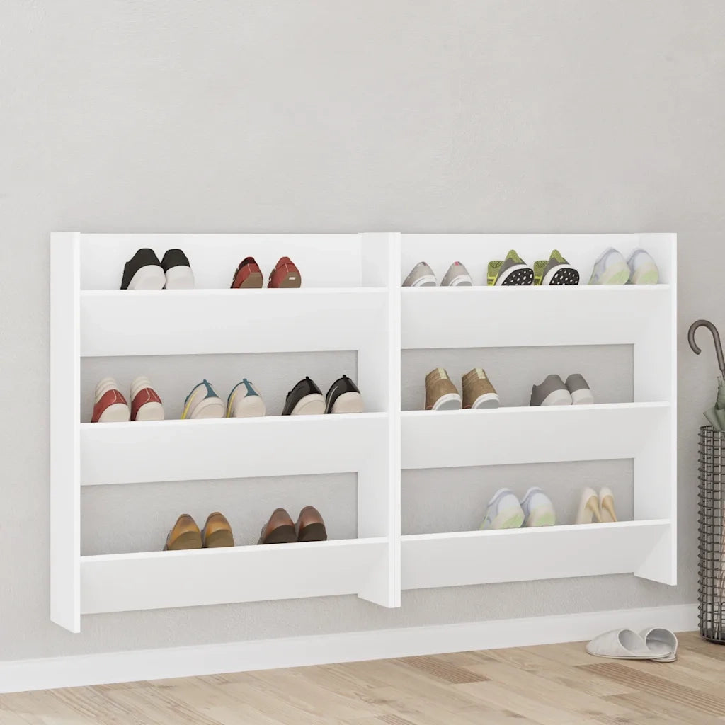 Scarpiere a Muro 2 pz | Mobile per scarpe Bianche 80x18x90 cm in Legno Multistrato