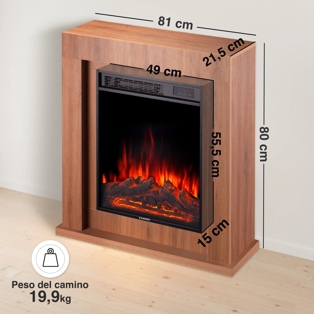 KAMINIO Camino elettrico MATTI - Caminetto da pavimento con riscaldamento, effetto fiamma 3D, luce ambiente a LED, telecomando - 32 pollici, Querica
