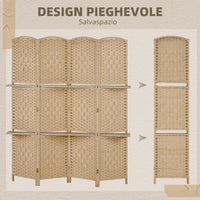 Paravento a 4 Ante Pieghevole con Mensole 160x170 cm Legno di Pino