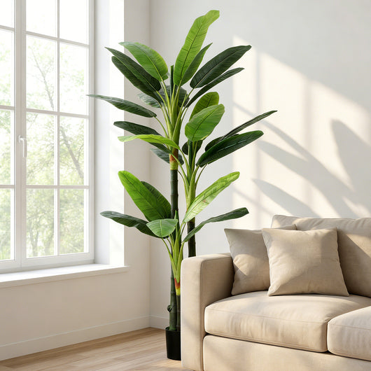Pianta Artificiale Albero di Banano Finto con 18 Foglie Alto 180 cm Verde