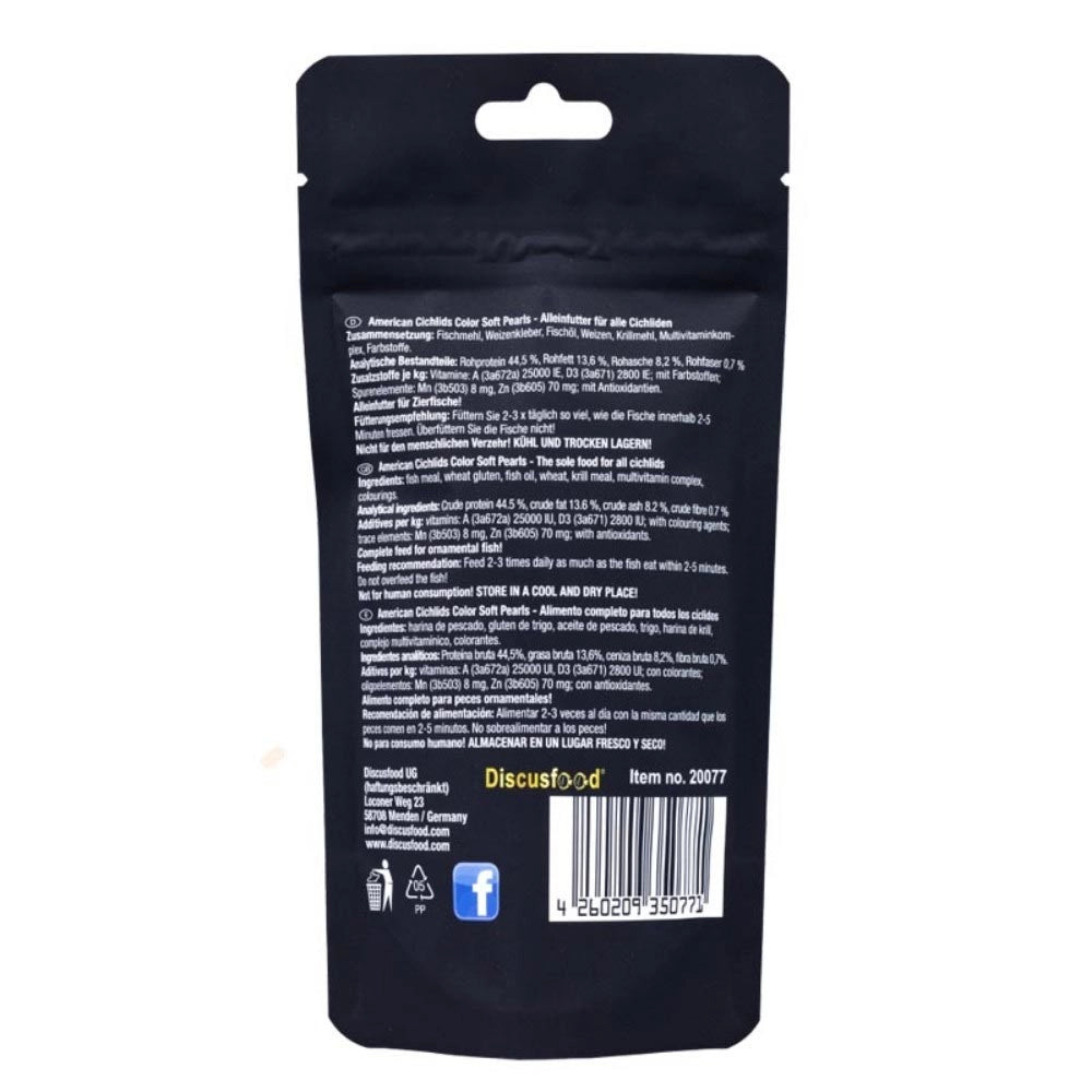 Discusfood American Cichlid Color Soft Pearls 80gr -  mangime completo per vivacizzare i colori dei ciclidi sud-americani
