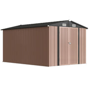 Capanno da Giardino 238x364x194 cm con 4 Prese d'Aria e Porte Doppie con Serratura in Metallo Marrone