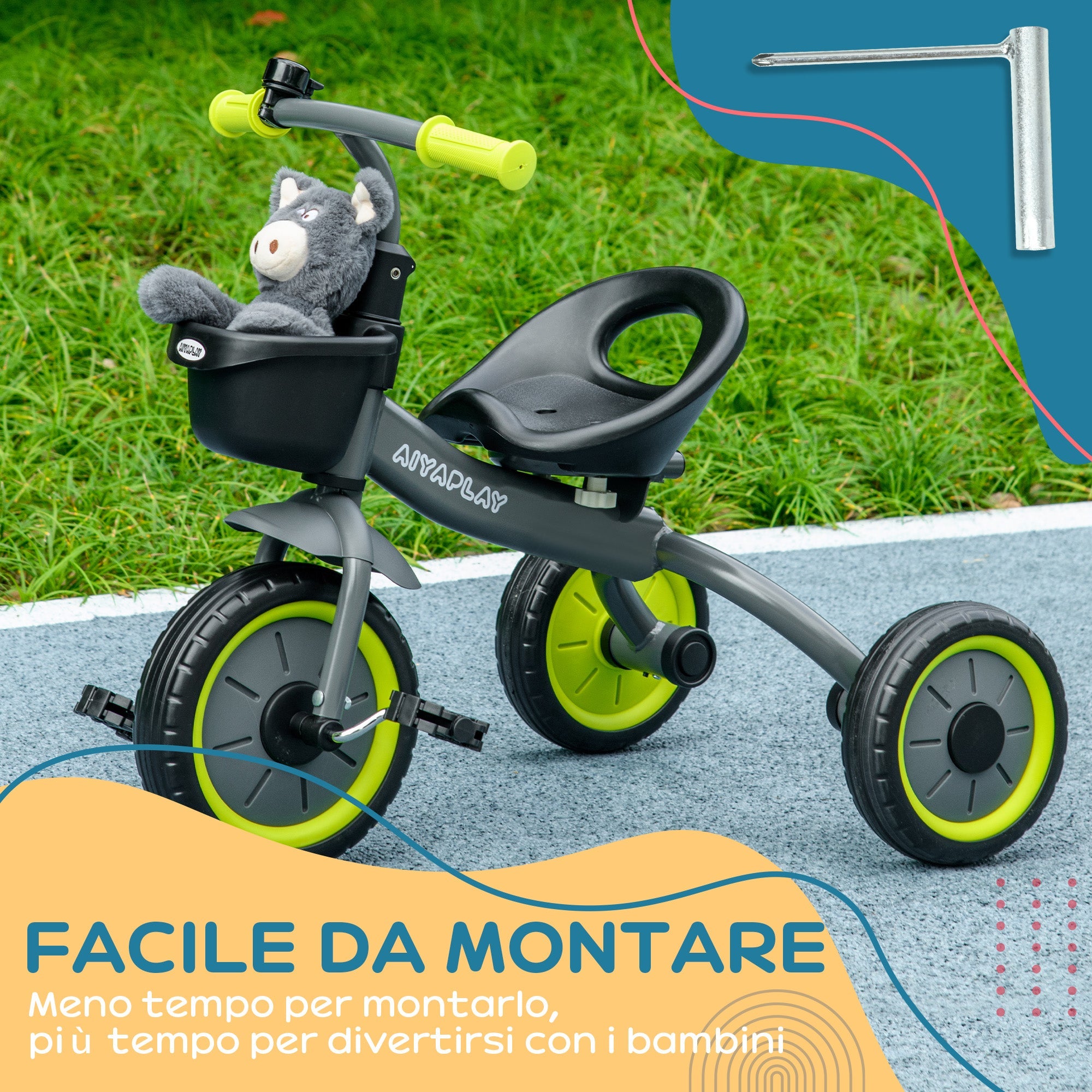 Triciclo per Bambini 70,5x50x58 cm con Seduta Regolabile e Campanello Nero