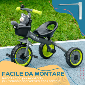Triciclo per Bambini 70,5x50x58 cm con Seduta Regolabile e Campanello Nero