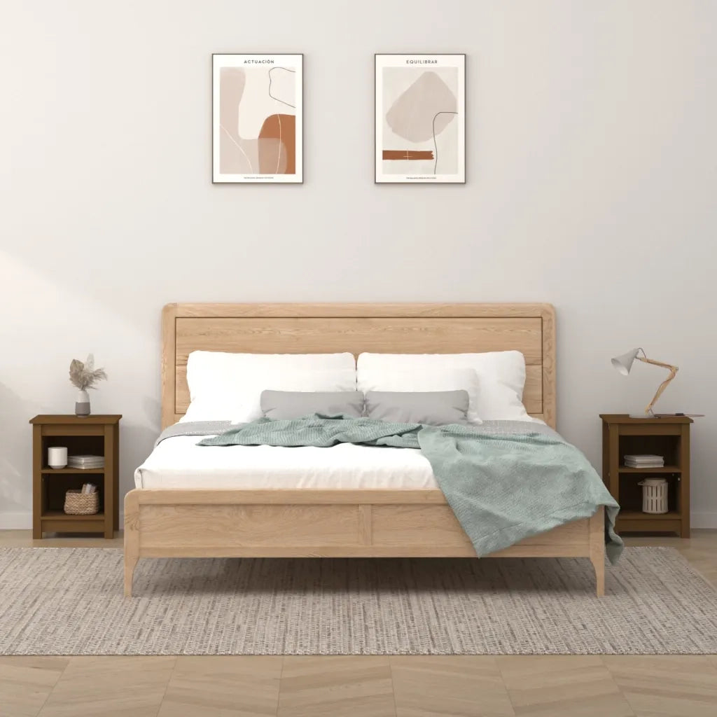 Set di 2 Comodini | Armadio da Notte | Mobiletto da notte ambra 40x35x55 cm in Legno Massello di Pino