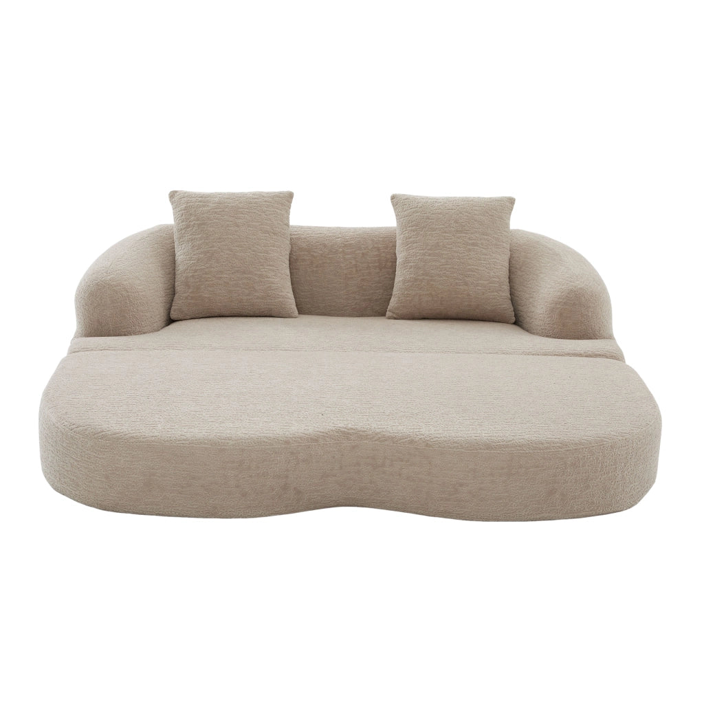 Divano letto 2 posti pieghevole in chenille color khaki, con 2 cuscini schienale, salvaspazio