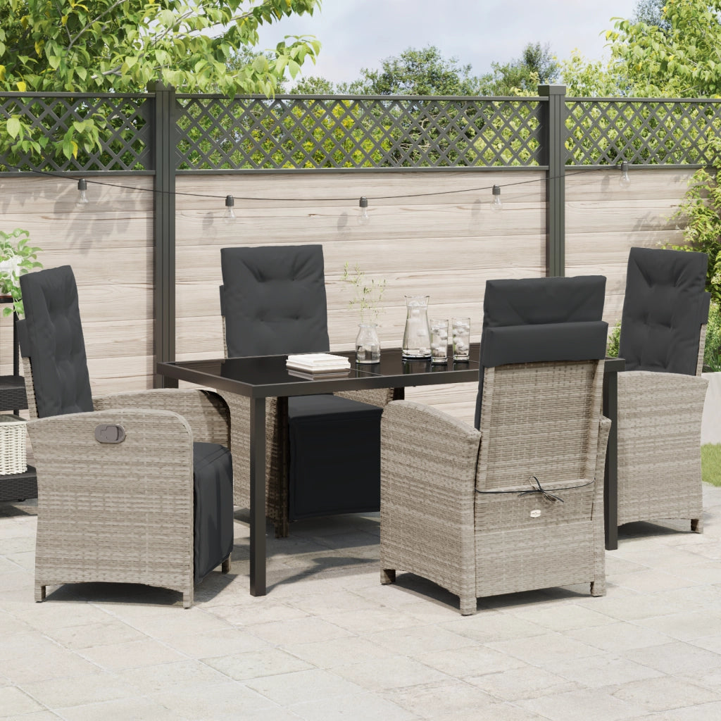 Set Pranzo Giardino 5 Pezzi con Cuscini Grigio Chiaro in Poly Rattan
