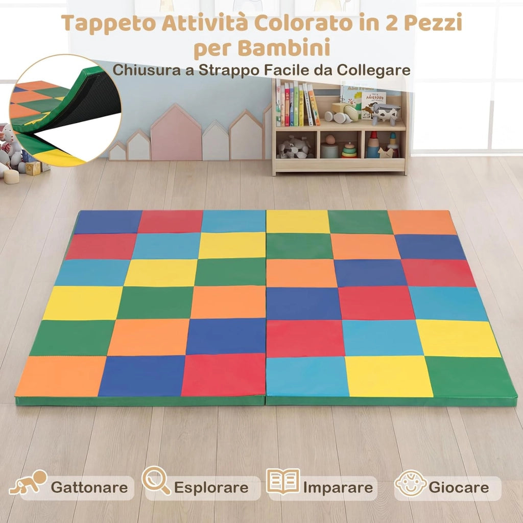 Tappeto Gioco Pieghevole, 144 x 144 cm, Tappetino da Ginnastica con Pelle Impermeabile, Tappeto da Pavimento per Cameretta (Colorato)