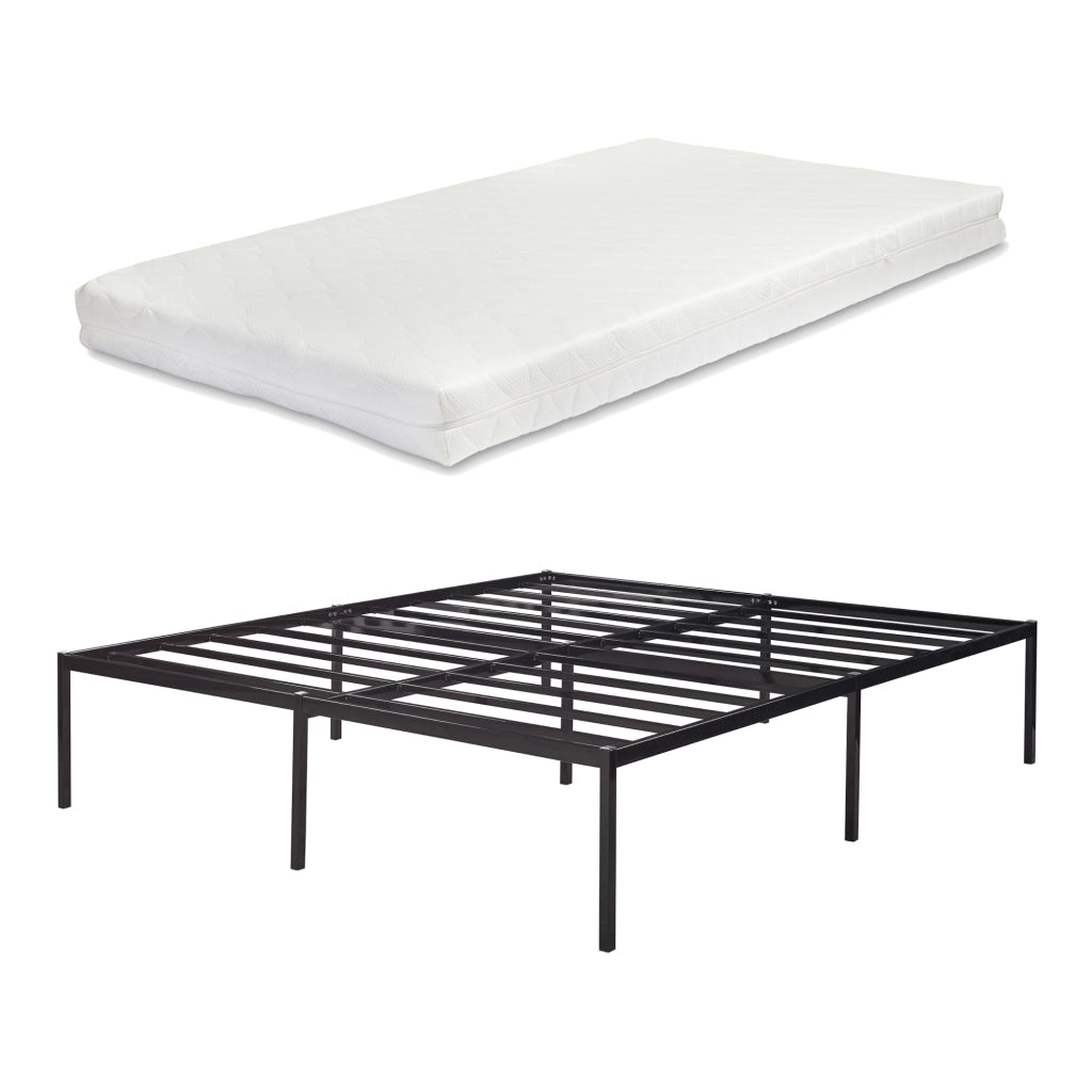 Letto Matrimoniale Vårdö in Acciaio Nero con Materasso a Schiuma Fredda 160 x 200 cm [en.casa]