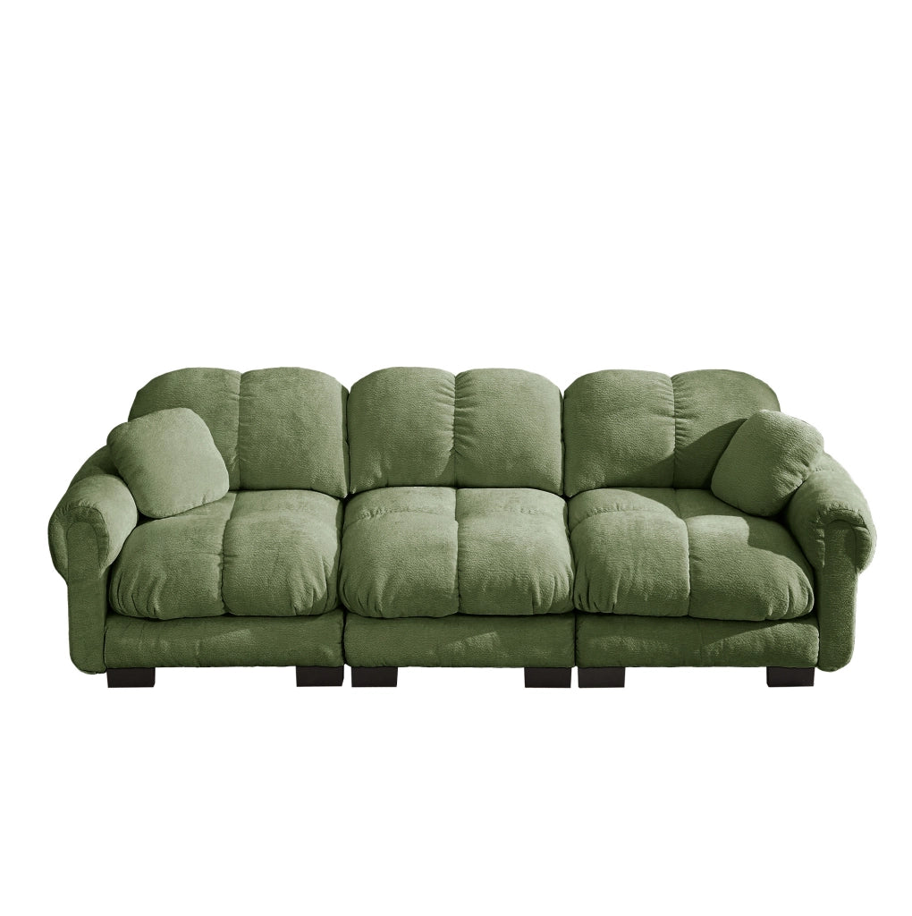 Divano 3 posti 260x86x90 cm in ciniglia verde con cuscini spessi -