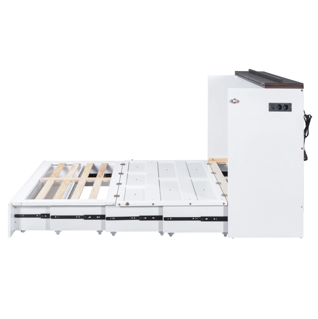 Letto a scomparsa 140x200 cm trasformabile con cassetti e USB in legno e MDF bianco