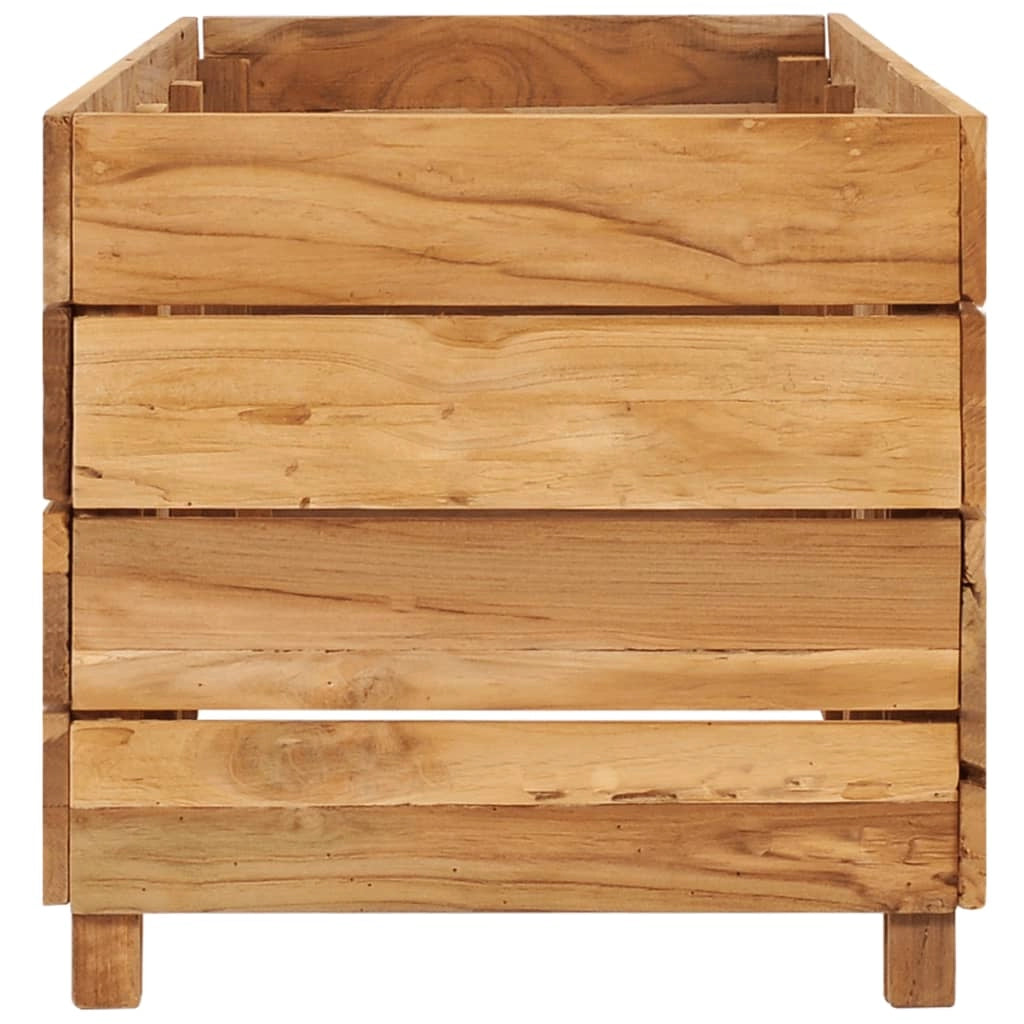 Aiuola rialzata per piante e fiori 150 x 40 x 38 cm legno di teak riciclato e acciaio 02_0000912