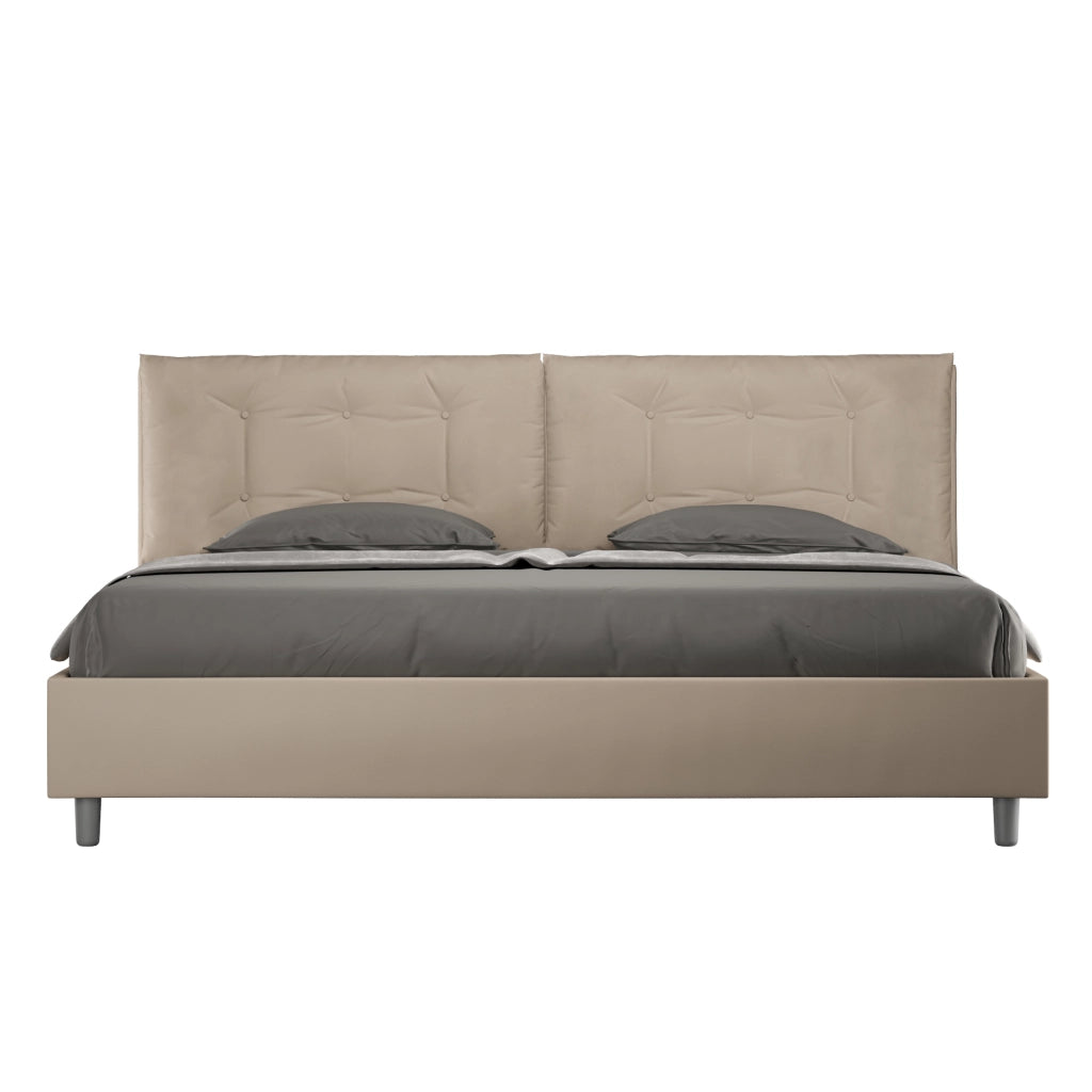 BS COM Letto matrimoniale king size contenitore imbottito 200x200 similpelle tortora