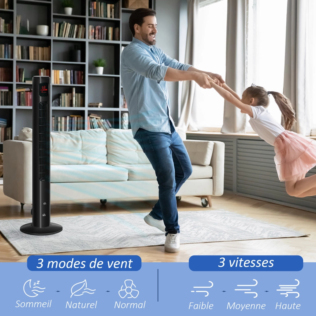 Ventilatore a colonna con oscillazione 70¡ã, timer 12h, pannello LED, telecomando, 45W ¨C zephmum ¨C nero