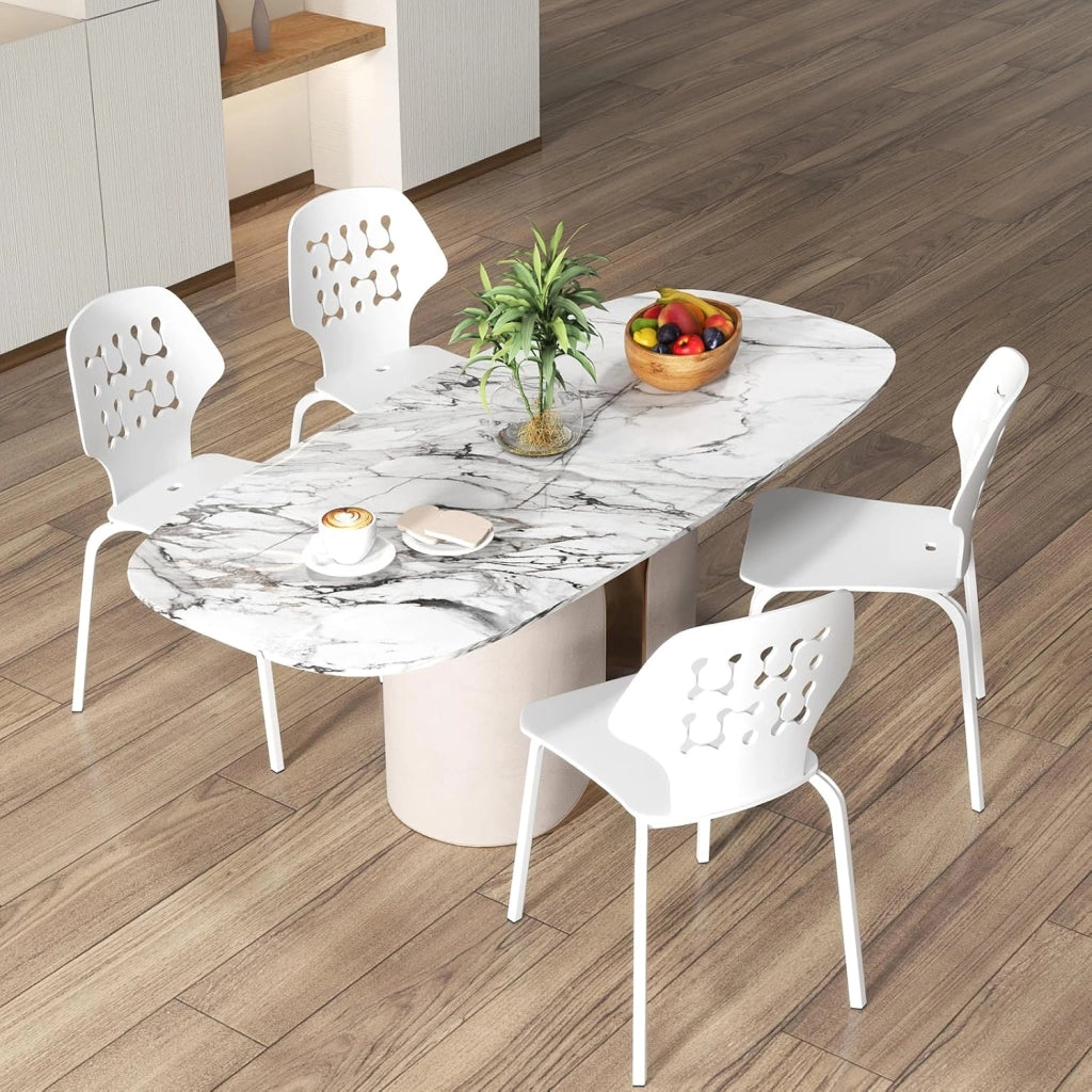 Set di 4 sedie da sala da pranzo, sedia da cucina in PP e metallo, sedia portatile ergonomica con schienale allungato, sedia da pranzo senza braccioli, carico 150 kg (bianco)